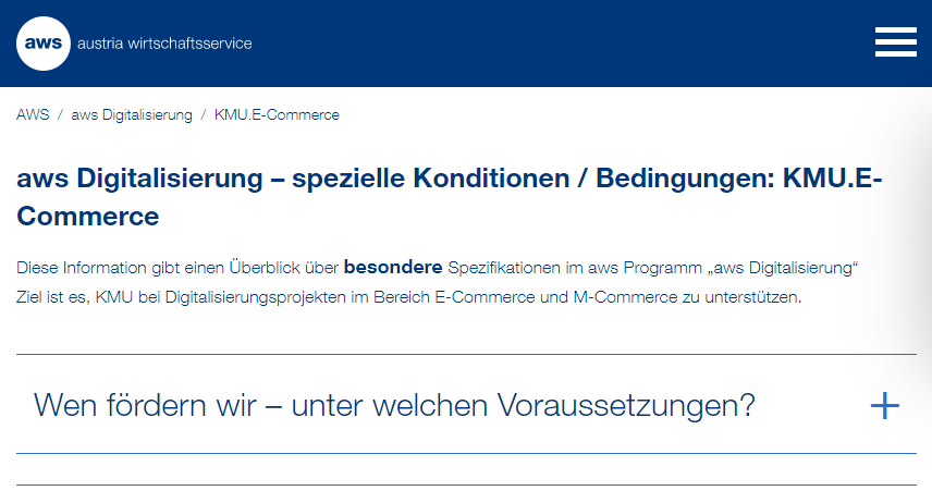 Website: aws Digitalisierung KMU E-commerce