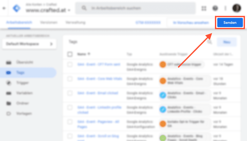 Tagmanager Anpassungen senden