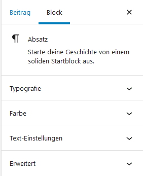Gutenberg Block: Einstellungen für Paragraph