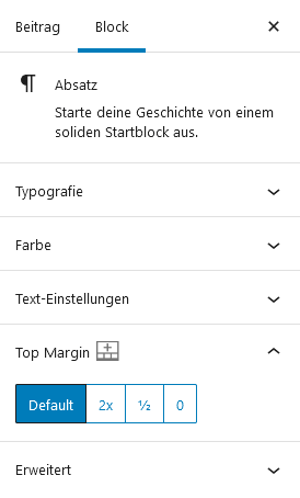 Gutenberg Block: Erweiterte Einstellungen für Paragraph