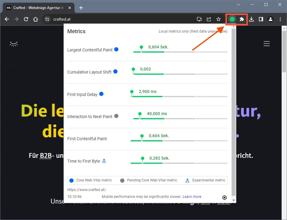 Web Vitals Browser Erweiterung